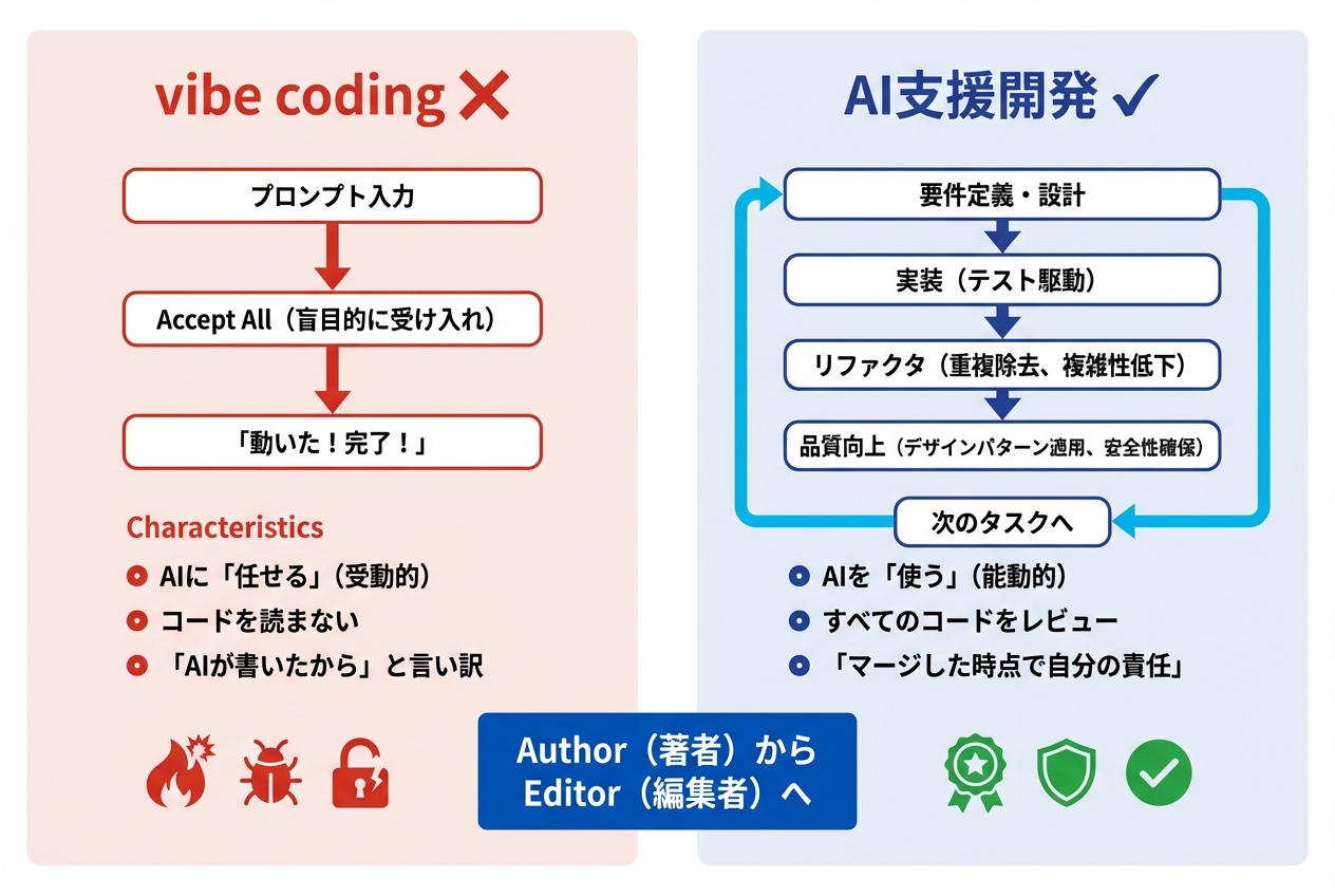 vibe coding vs AI支援開発の比較図